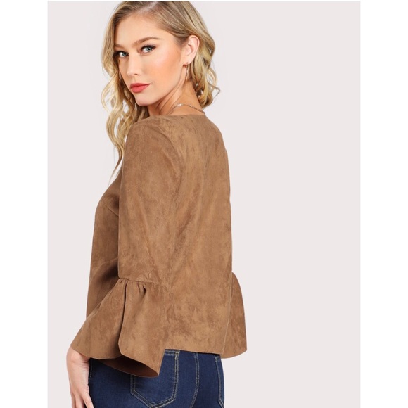 ‼️M LEFT‼️ Brown Flounce Suede Top - Picture 5 of 6